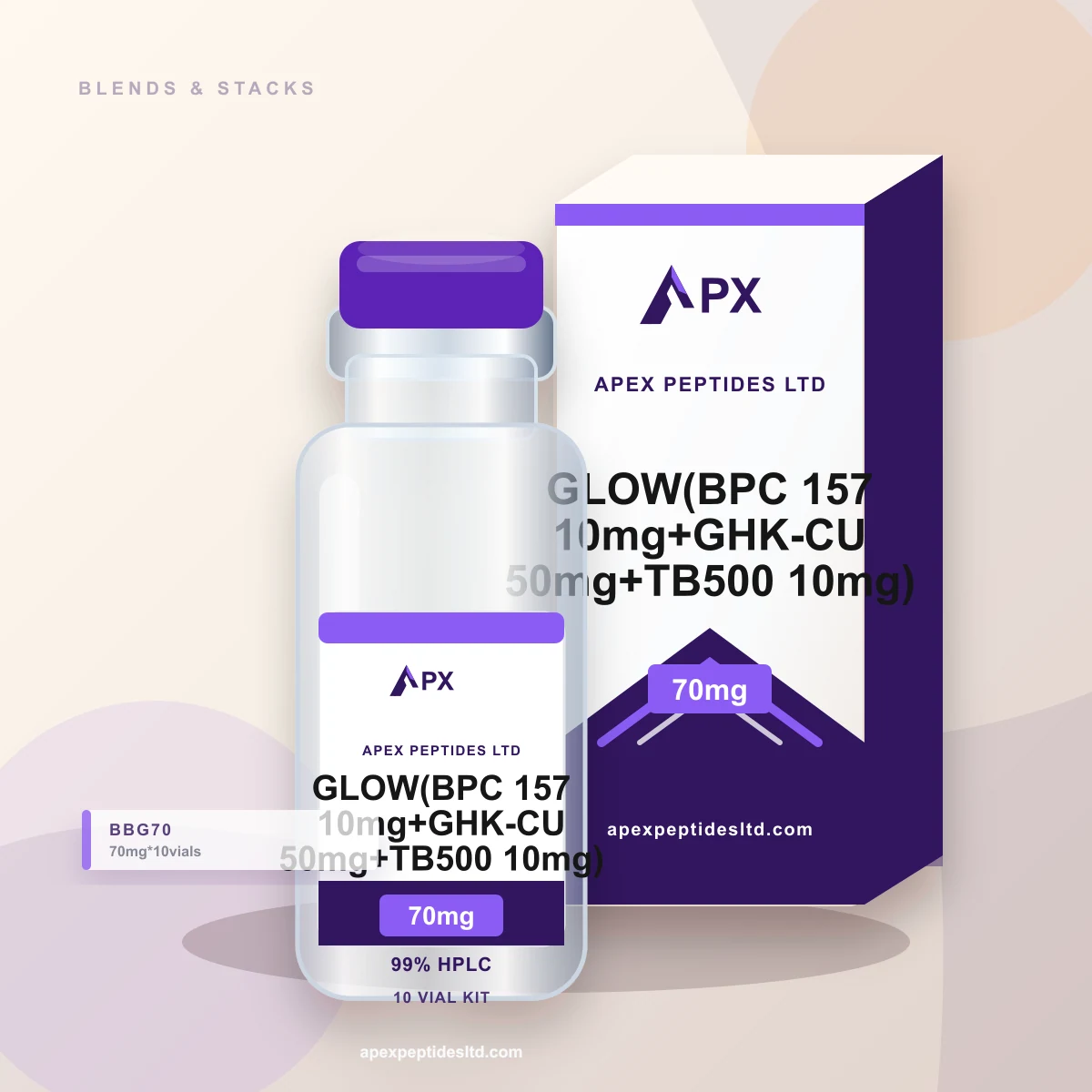 GLOW(BPC 157 10mg+GHK-CU 50mg+TB500 10mg) 70mg packaging