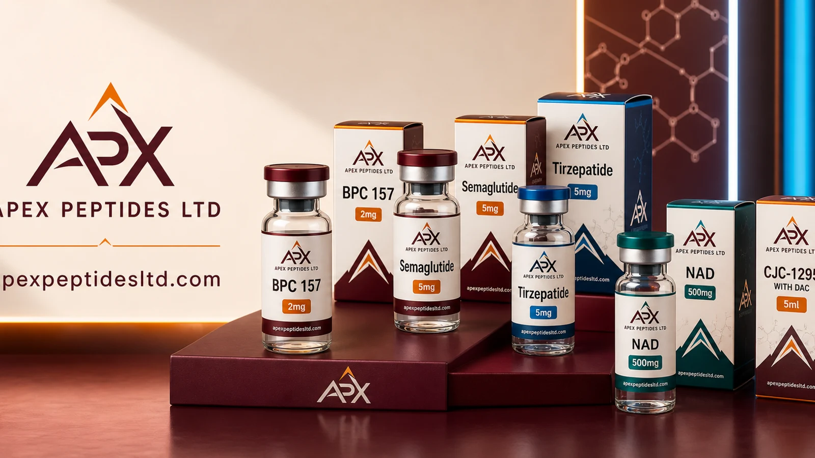 Apex Peptides branded vial and carton